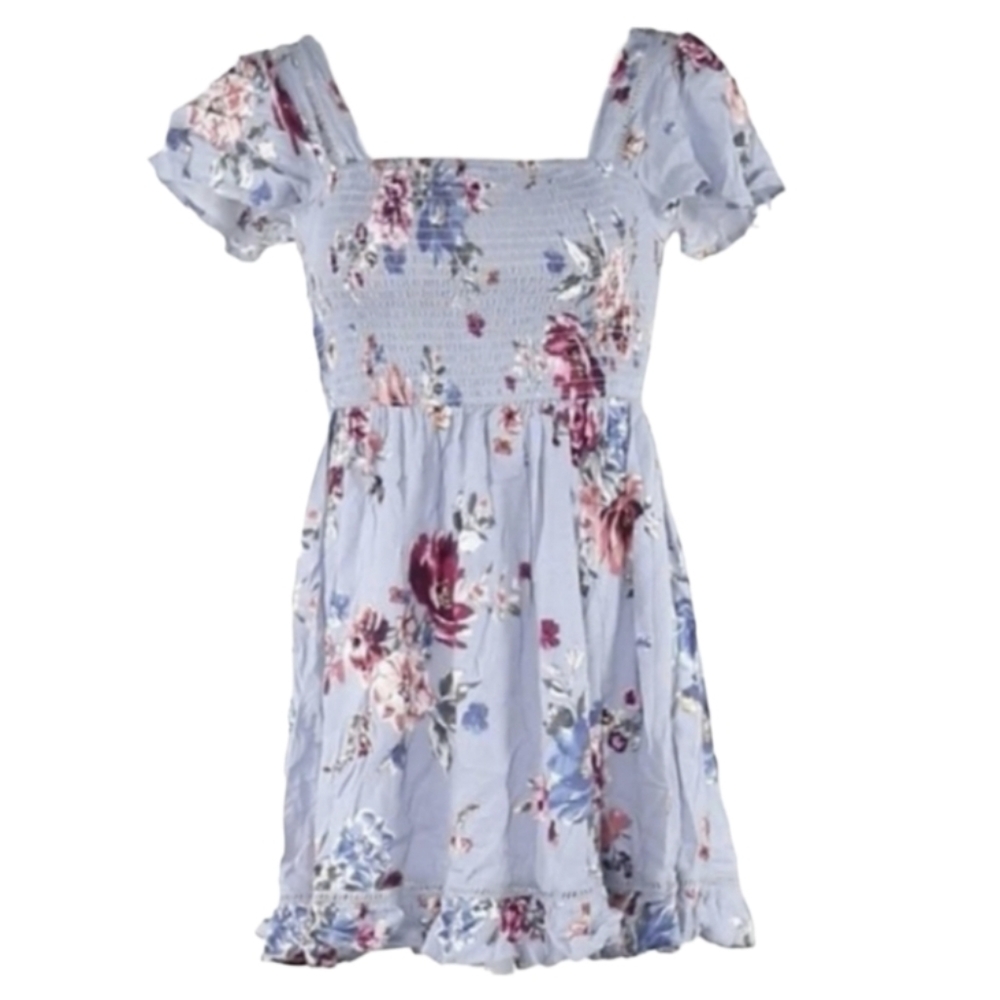 Band of Gypsies Blue Floral‎ Smocked Mini Dress Size Small